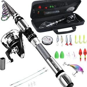 Tragbares Angel-Spinnruten- und Rollen-Kombi-Set mit Kohlefaser-Fluoreszenz-Rutenspitze, Angelköderschnur-Tragetaschen-Kits für Reisen, Salzwasser, Süßwasser