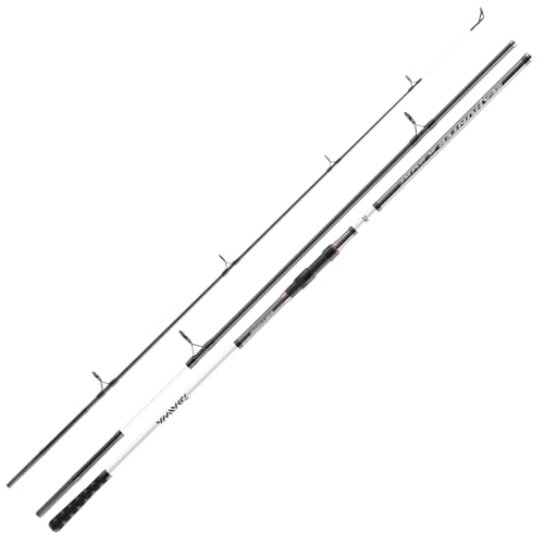 Ergänztes Bild einer hochwertigen Angler Rute aus der Marke Daiwa. Die Seahunter X Surf ist eine robuste und funktionale Angelrute mit drei Teilen, die zusammenklappbar sind.