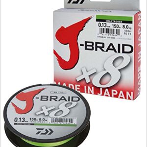 Hochwertige und zuverlässige Daiwa J-Braid 8 Braid Angelschnur für Fischfang, rund geflochtene Schnur mit Tragkraft von 36kg/39lbs und Länge von 300m in Chartreuse Farbe