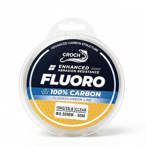 Fluorocarbon Vorfachschnur 50M, Angelschnur für Barsch, Zander und Hecht, abriebfestes Angelvorfach für Süßwasser und Raubfischangeln