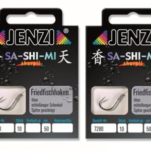 Zwei gebundene Pakete mit Angelhaken für den Fang von Friedfischen und Weißfischen, verschiedene Schnüre (2-14) inklusive, 50cm Länge, Petri Heill! Aufkleber