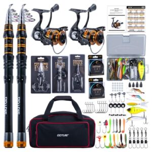 Ein perfektes Angelset für jeden Angler! Goture Angelset Komplettset mit 2 Teleskop-Angelruten, 2 Stationärrollen, Angelschnüre, Bissanzeigern und Angelzange.
