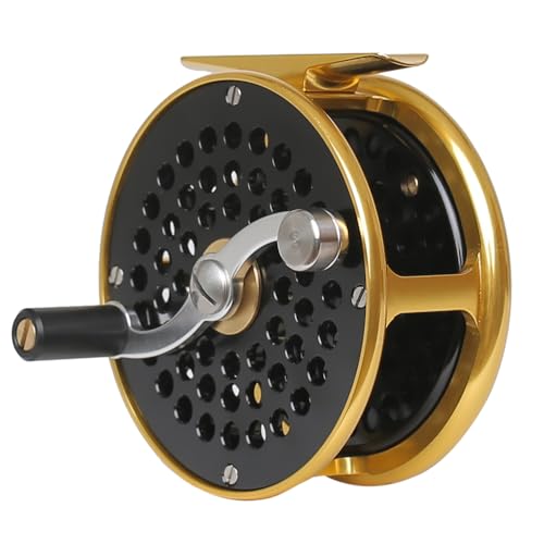 Klassische Angelrolle im Vintage-Stil, Rechts- und Linkshänder, Fliegenrolle (Schwarz mit Gold)