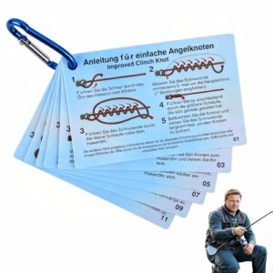 Ergänzung von Angelknoten für Angler mit wasserdichten Karten und detaillierten Anleitungen zu verschiedenen Knotenarten, ideal für den Einsatz an Teichen, Seen oder am Meer.