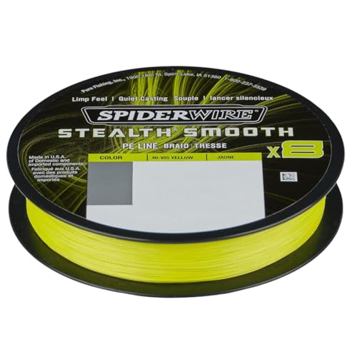 Spiderwire Stealth Smooth 8 geflochtene Anglingschnur, 300 m hochsichtbarer Gelbfarben mit einem Gewicht von 23,6 kg und einer Länge von 0,23 mm.