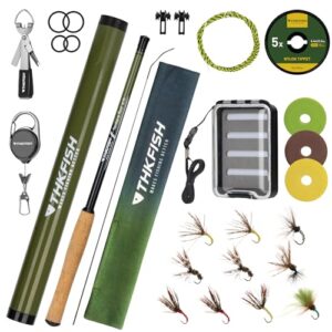 Tenkara Fliegenfischruten-Set von THKFISH, 24T Kohlefaser, Teleskop-Fliegenfisch-Kombi-Set mit Tragetasche, Angelschnur und Fliegenfischköder für Bäche, Forelle, Barsch, Lachs