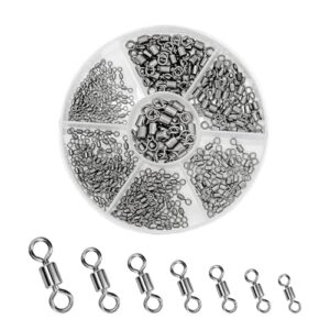 260 Stück Wirbel Angeln Forelle, 14# 12# 10# 8# 6# 4# 2# Karabiner Fishing Swivels & Snaps, Solide Ringe Tonnenwirbel Tönnchenwirbel für Vermeiden Verwickeln Angelschnüren Angelzubehör