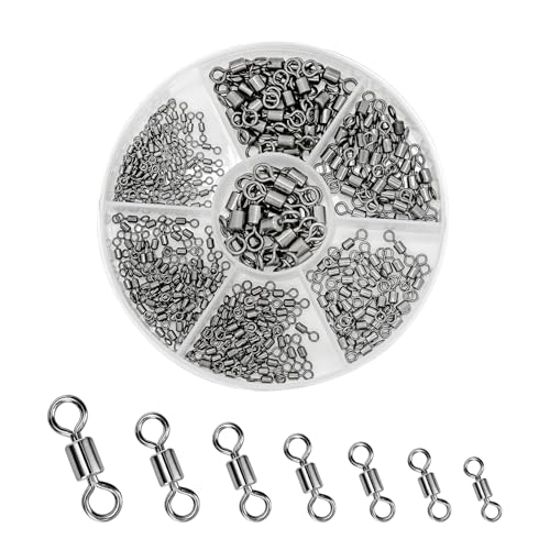 260 Stück Wirbel Angeln Forelle, 14# 12# 10# 8# 6# 4# 2# Karabiner Fishing Swivels & Snaps, Solide Ringe Tonnenwirbel Tönnchenwirbel für Vermeiden Verwickeln Angelschnüren Angelzubehör
