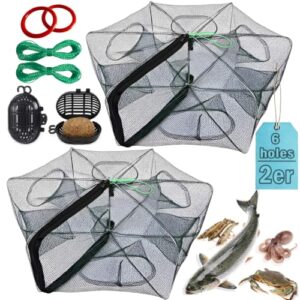 Fischreuse-Set mit 2 Reusen und 6 Löchern für das passive Fischen in Ozeanen, Flüssen und Seen