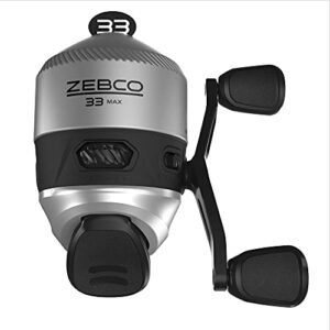Zebco 33 MAX Spincast Angelrolle, silber/schwarz, mit Quickset Anti-Reverse-Kupplung und Bisswarnung, leichter Graphitrahmen und einstellbare Bremse