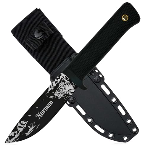 ADAM WILD Angelmesser mit Gravur - schwarze Klinge - Geschenk für Angler