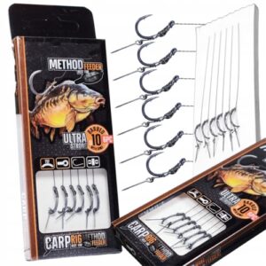 A&N Method Feedervorfach Feederhaken Set Hair-Rig Nadel Hakengröße 8-14 - 6 Stück für Karpfen- und Feederangler