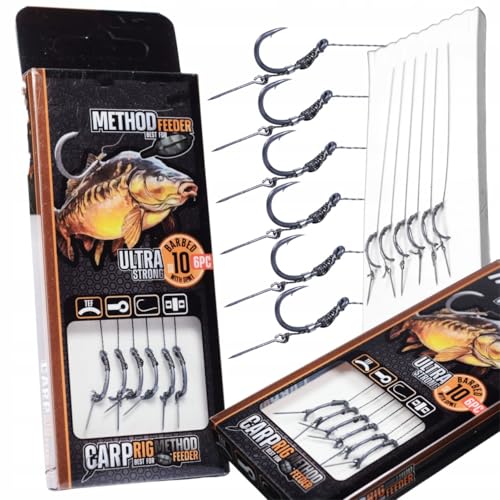 A&N Method Feedervorfach Feederhaken Set Hair-Rig Nadel Hakengröße 8-14 - 6 Stück für Karpfen- und Feederangler