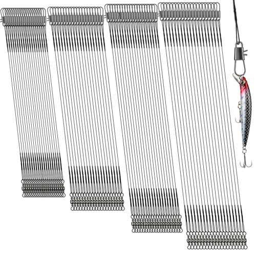Stahlvorfach Hecht Angeln Set mit Wirbel & Karabiner, 4 Größen Vorfach Angeln Schwarz, Edelstahl Fischen Angelzubehör, Bissfeste Stahlvorfächer für Salzwasser Süßwasser