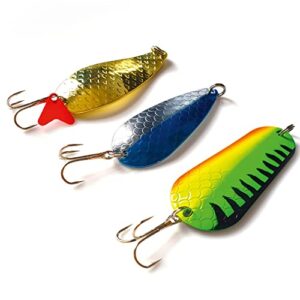 Elbfang Blinker-Set zum Angeln, 3 Kunstköder für Hecht, Zander und Barsch, Spinnfischen mit Gold, Gelb und Blau