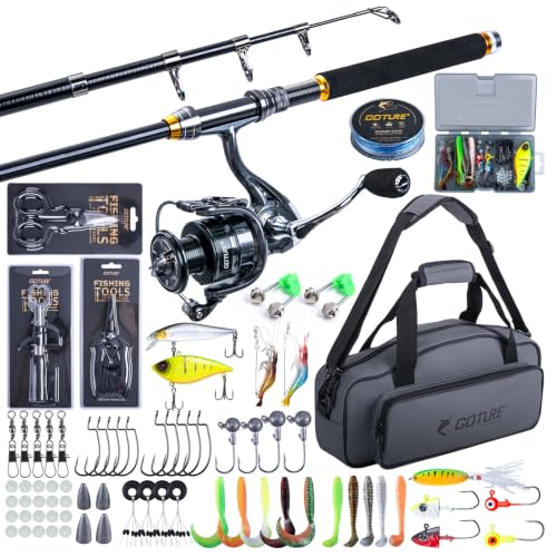 Goture Angelset 24T Carbon, umfangreiches Kit für Angler, Teleskop-Angelrute, Stationärrolle, Angelschnur und weitere Ausrüstung