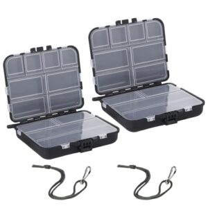 Köderbox für Angeln, 2 Stück Schwarze Mini Angelzubehör, 12 x 9,5 x 3,5 cm Angelbox mit 7 Fächern