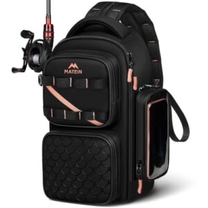 MATEIN Angelrucksack mit Rutenhalter und Handytasche, ideal für Outdoor-Abenteuer, enthält abnehmbare Handy-Tasche und Kordbinder