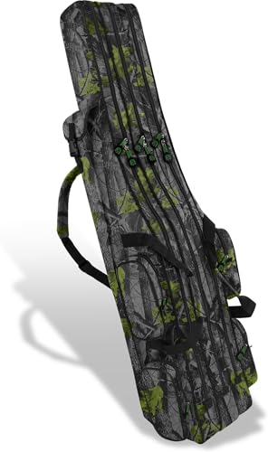 XXL Angel Tasche Futteral 190cm oder 210cm Rutentasche Anglerrucksack mit 8 Taschen für 6 Ruten und Kescher Fog-Autumn-Camo 190 cm