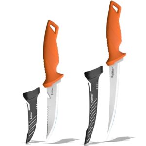 Hochwertiges Angelmesser-Set mit zwei Messern: 5-Zoll-Löschen-Messer und 7-Zoll-Filetiermesser aus Edelstahl für den perfekten Fang