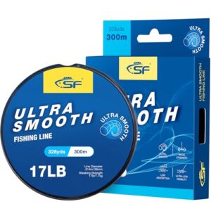 SF Ultra Smooth Monofilament Fischwurfschnur mit Spule, Mono Klar Nylonschnur 17LB/7.7KG 330YDS 0.36MM für professionelle Angler