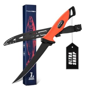 TAN REN Filetiermesser Fisch 16.5CM, Edelstahl Fischmesser mit Anti-Rutsch-Griff, Scharfes Angelmesser für Profis und Outdoor-Einsteiger