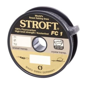 WAKU Schnur STROFT FC1 Fluorocarbon 100m, 0,16mm Durchmesser, max. Last 2,5 kg, hochwertige Fischereiausrüstung für hohe Tragkraft und Festigkeit