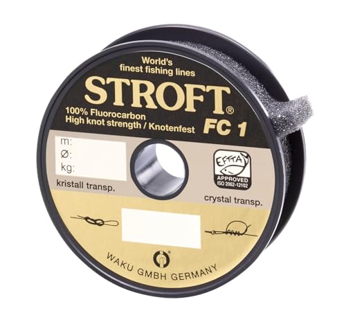 WAKU Schnur STROFT FC1 Fluorocarbon 100m, 0,16mm Durchmesser, max. Last 2,5 kg, hochwertige Fischereiausrüstung für hohe Tragkraft und Festigkeit