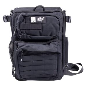 Zite Fishing Slingbag Angeln, Angelrucksack mit 2 Tackleboxen für Angelzubehör, 36×25×13cm Angeltasche, Umhängetasche Extra dickes Rückenpolster, Flaschenhalter & Ideal für Spinnfischen