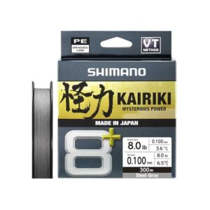 SHIMANO Line Kairiki 8+ - 300m Faden, grauer 0,35 mm Durchmesser, 47 kg Testgewicht, ideal für Reisen oder als Ersatz