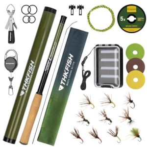 THKFISH Tenkara Fliegenfischruten-Set, 24T Kohlefaser, Teleskop-Fliegenfisch-Kombi-Set mit Tragetasche, Angelschnur und Fliegenfischkoeder für Bäche, Forelle, Barsch, Lachs (30 m Ruten-Kit)