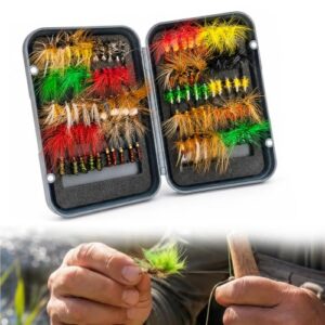 100 Stück Fliegenfischen Set, Fliegenbox und diverse Köder in verschiedenen Farben