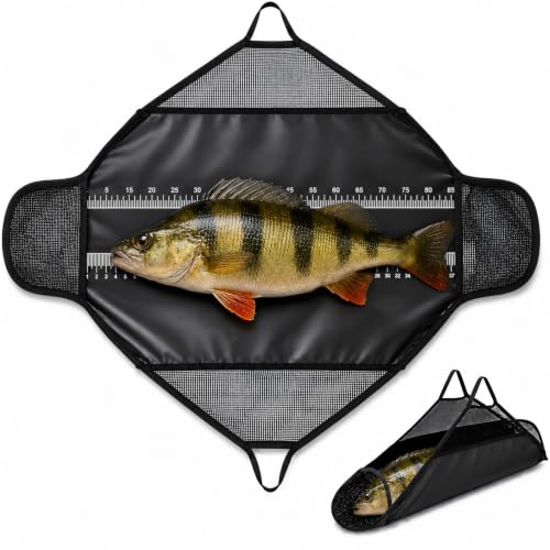 Multifunktionale Abhakmatte für den Angelsport mit Maßband und Wiegesack, geeignet für Karpfen und Raubfische, Maße 125x60 cm