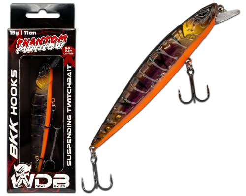 Wobbler Angelgerät für Eisangeln, Wobbler Bait für Raubfische wie Hecht und Barsch, Phantom Minnow 110mm mit magnetischem Weitwurfsystem