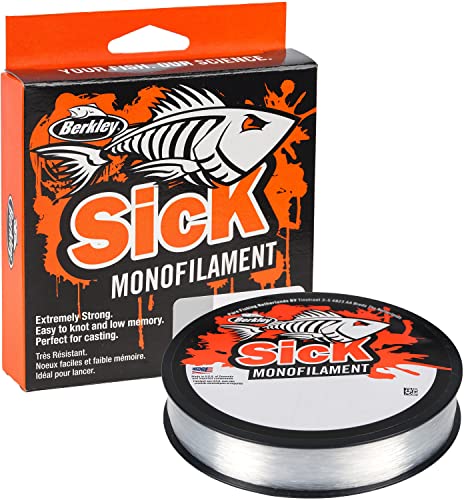 Berkley Sick Nylon-Angelschnur, Monofil-Angelschnur mit geringer Dehnung und wenig Drall, abriebfest für Süßwasser- oder Meeresangeln, farblos