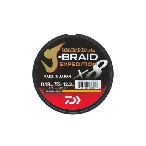 Daiwa J Braid Expedition X8E Angelschnur 0,10mm 150m Smash orange Hochwertige geflochtene Schnur für die Jagd nach kleinen Fischen