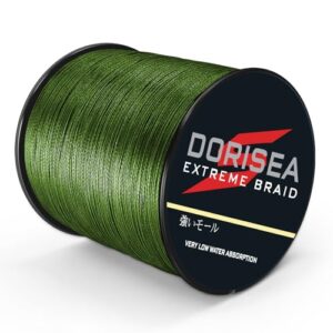 DORISEA Extreme Braid geflochtene Angelschnur, 16 Stränge, 100 % PE, 300 m, abriebfest, unglaubliche Superline, kein Dehnen, kleiner Durchmesser, Olivgrün, 250 kg/2,5 mm