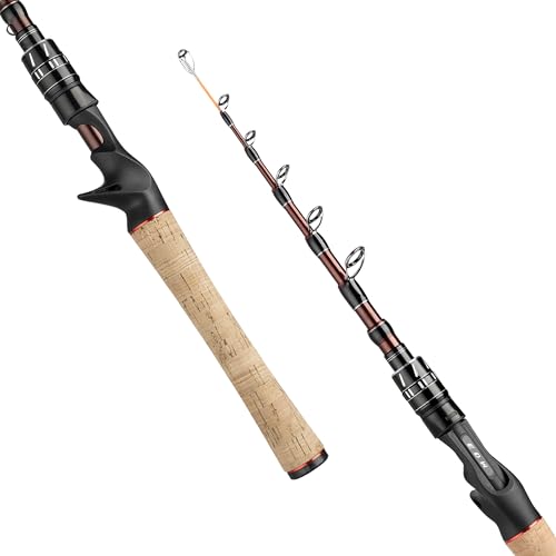 Tragbare Teleskop-Angelruten für Spinning & Casting, 24T Carbon Rohlinge & Solid Carbon Spitze, Korkgriff, Reiserute, kurze zusammenklappbare Ruten