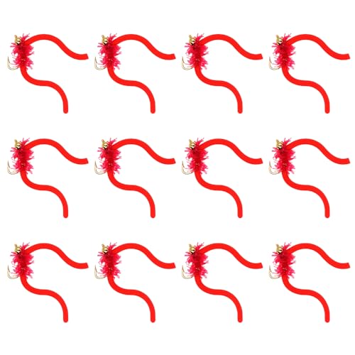 Set aus 12 lebendfarbigen Wurmködern mit Chenille-Konstruktion und scharfen Haken für Süßwasser-Angeln, ideal für Forellen- und Barschangel