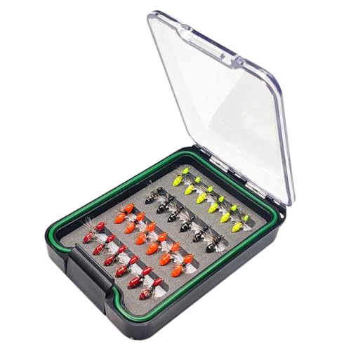 Qitewwrme 24 Stück Fliegenfischen-Set, trockene & nasse Fliegen, Nymphen und Mücken für Forelle, Barsch, Regenbogenforelle und Lachs