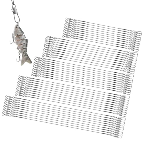 100 Pcs Stahlvorfach Hecht Set mit 5 Größen (10, 15, 20, 25 und 30 cm) für das Fischen in Flüssen, Seen oder am Meer