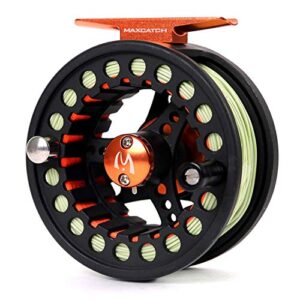 Hochwertige Fliegenrolle aus der MAXIMUMCATCH ECO Serie mit großer Spulenkern und Druckguss-Aluminum-Körper für 3/4wt, 5/6wt und 7/24wt Fliegenfischen