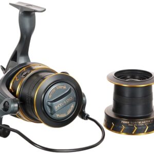 PENN Surfblaster III Longcast Angelrolle, gelbe Kugellager und schwarz gefärbter Rahmen für den Einsatz im Salzwasser zur Jagd nach großen Beutetieren wie Haien oder Riesenbarschen