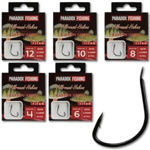 Das Paradox Fishing Allround-Vorfächer Set ist ein hochwertiges Werkzeug für ambitionierte Angler. Es enthält Vorfächern mit geschränkten Carbonhaken in verschiedenen Größen, die ideal für das Angeln von Barsch, Forelle, Karpfen und Weißfischen sind.