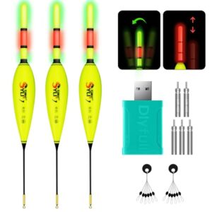 QualyQualy 3 Stück Led Posen Angeln Schwimmer mit Ladegerät und Batterie, Farbwechsel Leuchtposen Set für Tag und Nacht, Angelzubehör Hechtpose 20cm, 19.5cm, 21cm