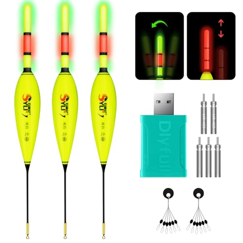 QualyQualy 3 Stück Led Posen Angeln Schwimmer mit Ladegerät und Batterie, Farbwechsel Leuchtposen Set für Tag und Nacht, Angelzubehör Hechtpose 20cm, 19.5cm, 21cm