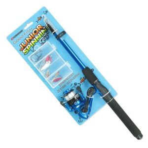 Robinson Angelset Kinder zum Spinnfischen, Rute 180 cm, Rolle mit Schnur, teleskopische Rute, FD-151-Rolle, Zubehörbox, für den Einsatz am Wasser, Kinderfreundlich, Leicht zu transportieren