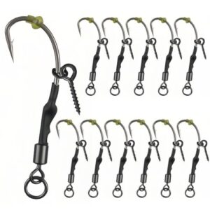 12 Stück Ronnie Rigs Angelhaken mit Schrauben für Karpfenangler, robuste Konstruktion und scharfe Hakenspitzen