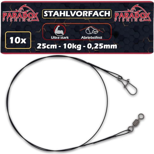 10 Stück 1x7 Stahlvorfächer 25cm I 10kg - zum Hecht-Angeln, Paradox Fishing Produkt