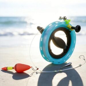 TDCuizent Handline Angelrollen-Set, vorgeregt, 45 m, 40# Nylonschnur mit 15# Haken für Zackenbarsch, für Snapper, ABS-Handspule für Boot, Ufer, Pier, Floß, tiefer Fallboden (A-18 cm)